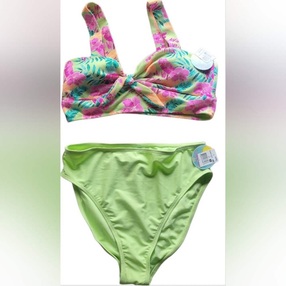 ISLAND SOUL Floral Bikini Set with Green LARGE Bottoms and 1x TOP